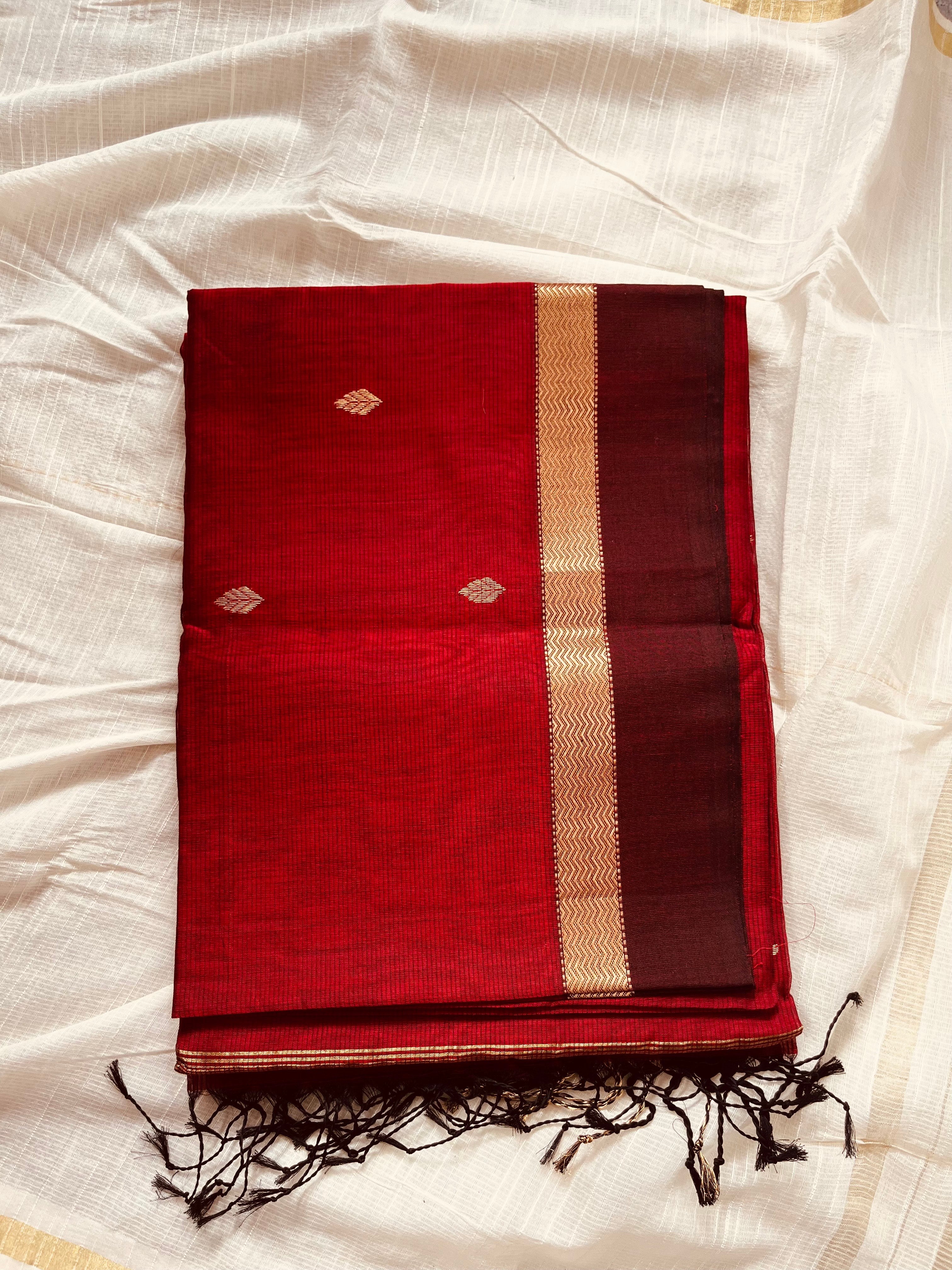 Red Silk Handloom Saree with Zari Border
