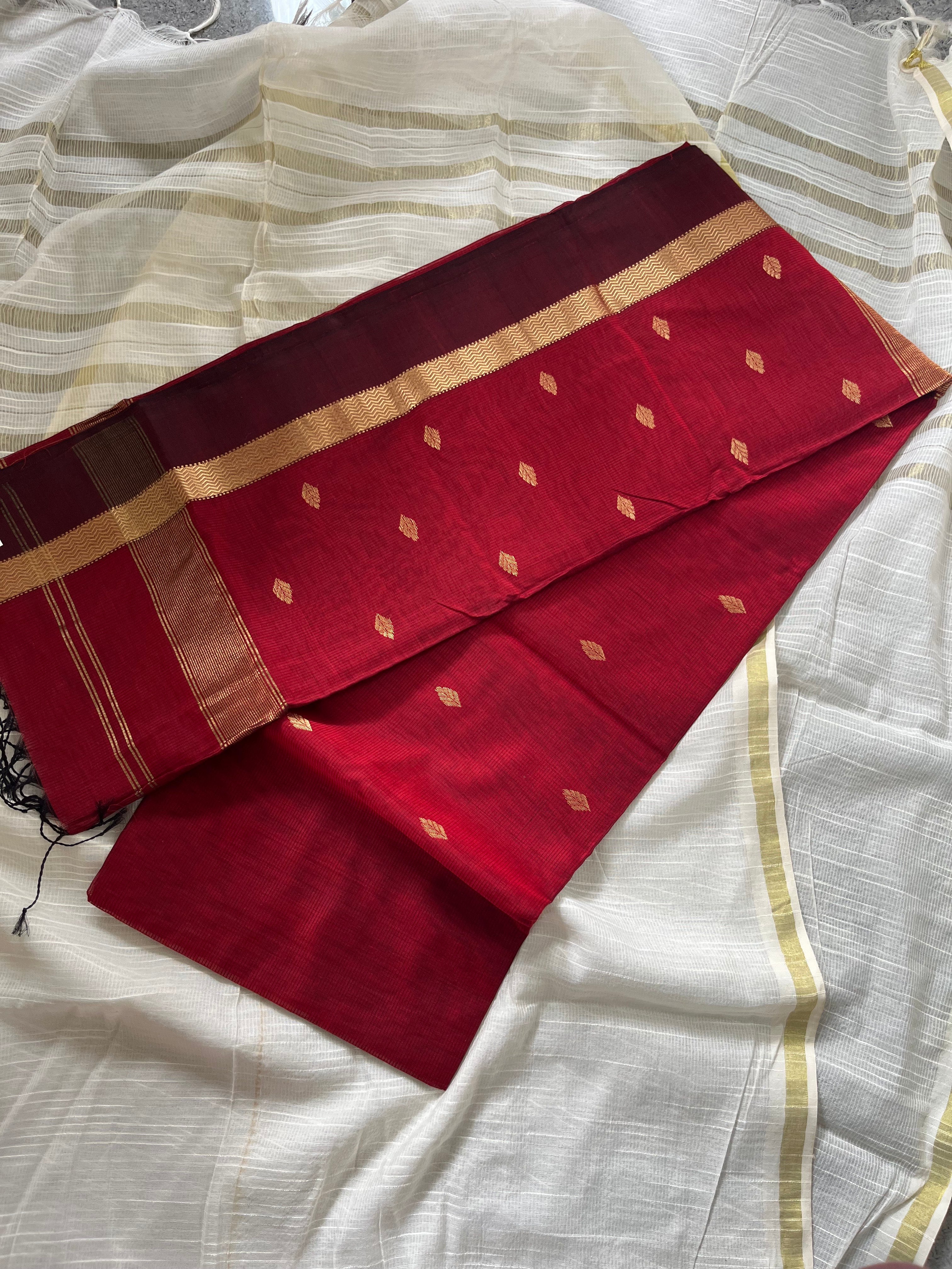 Red Silk Handloom Saree with Zari Border