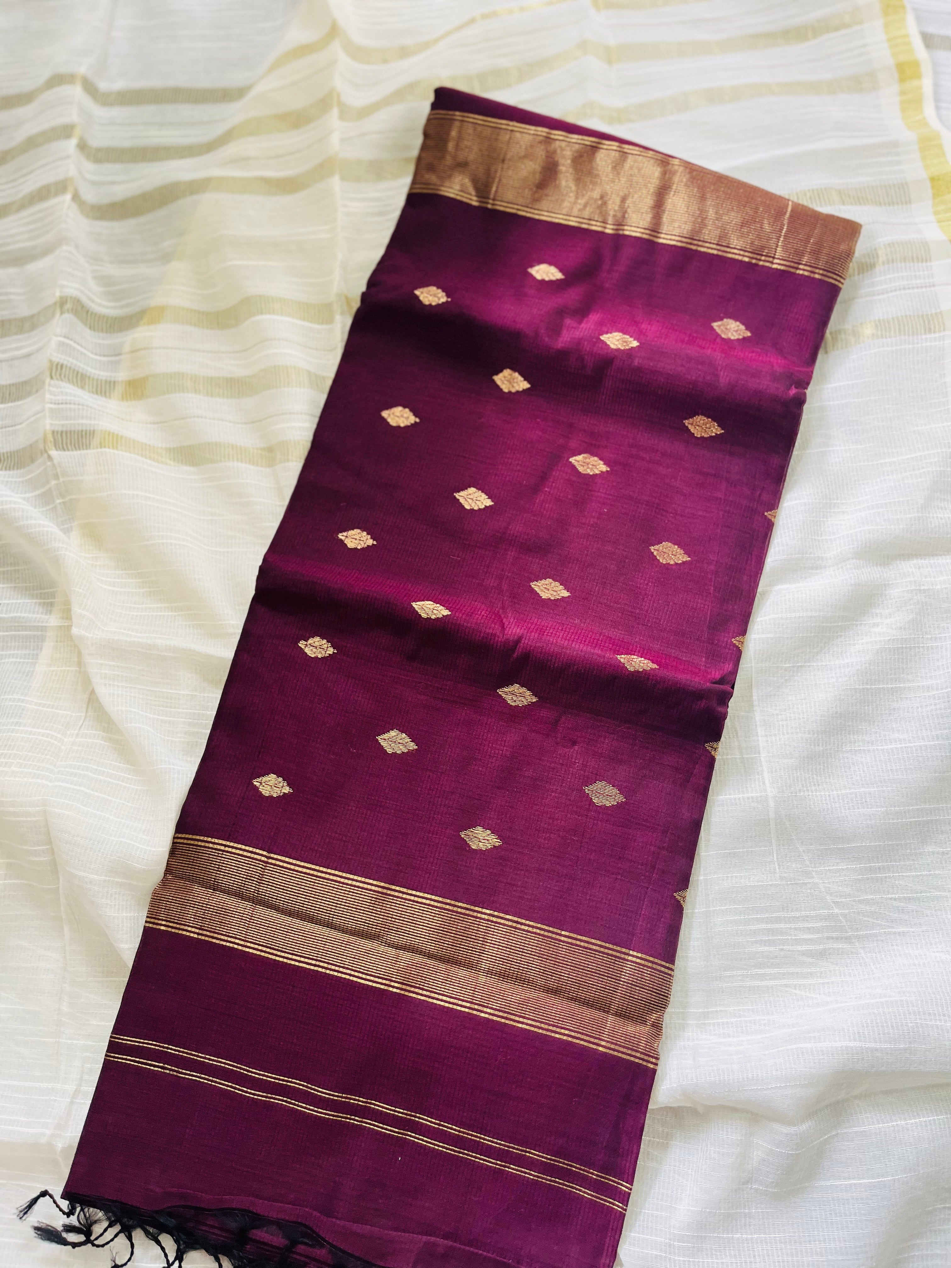 Elegant Purple Maheshwari Silk Handloom Saree with Zari Border