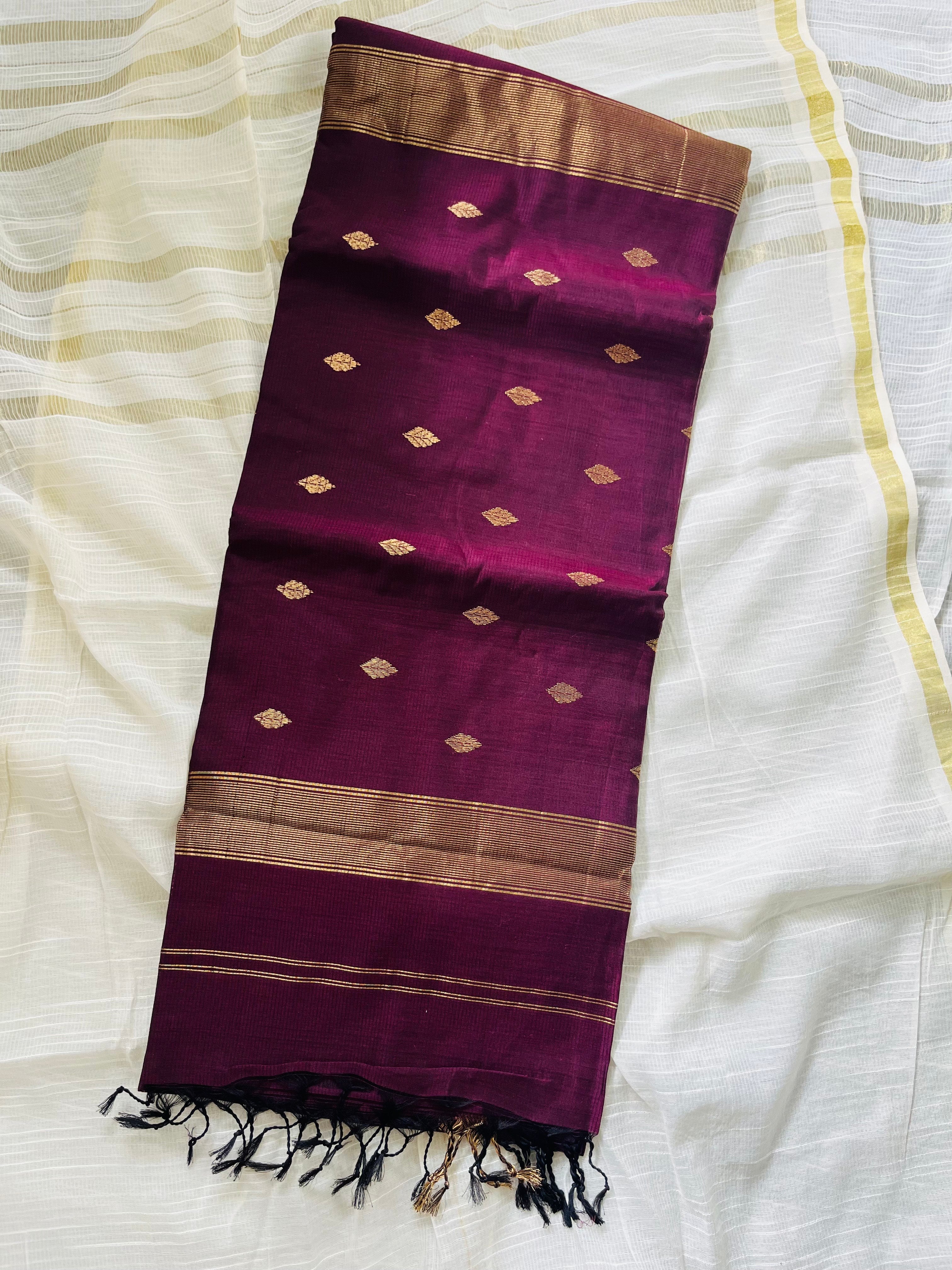 Elegant Purple Maheshwari Silk Handloom Saree with Zari Border
